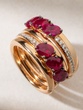 18K Five Band Rose Gold Ring with Oval Rubies and Diamonds