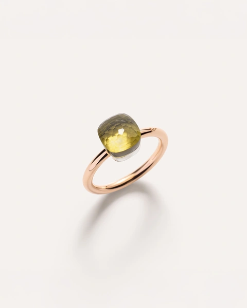 Nudo Petit ring in 18k rose and white gold with lemon quartz