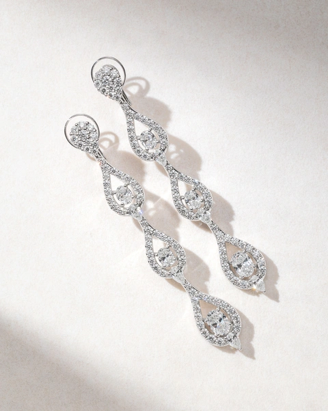 18Κ White Gold Long Earrings with Oval, Brilliant and Pear Shaped Diamonds