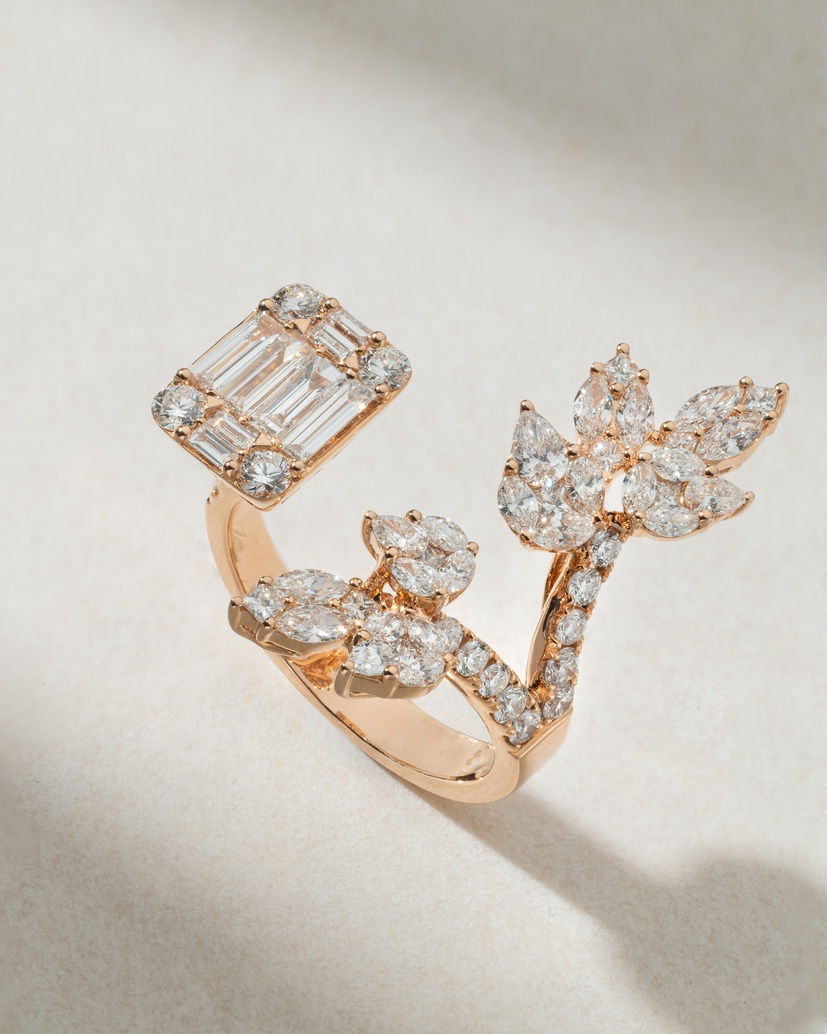 18Κ Rose Gold Ring with Baguette, Marquise, Pear, Princess and Brilliant Diamonds - Image 1