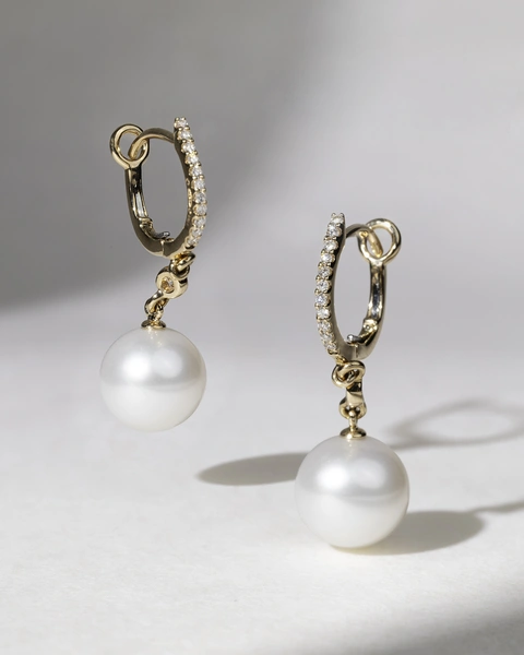 18K Rose Gold Drop Earrings with Pearls and Diamonds