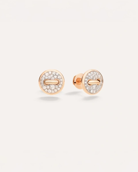 Pom Pom Dot Earrings in 18k rose gold with 52 white diamonds