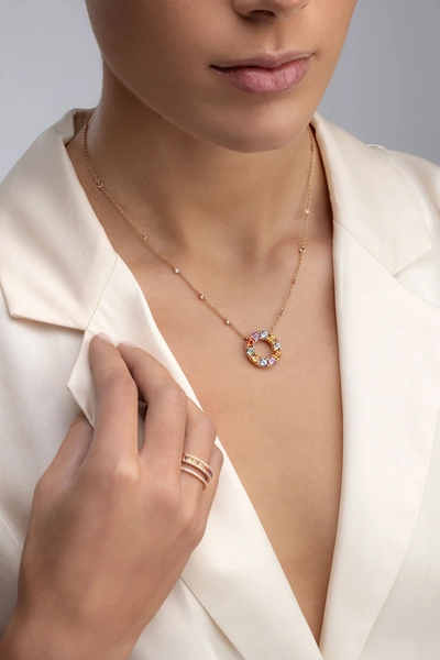 18K Rose Gold Rainbow ring with Multicolored Sapphires and Diamonds