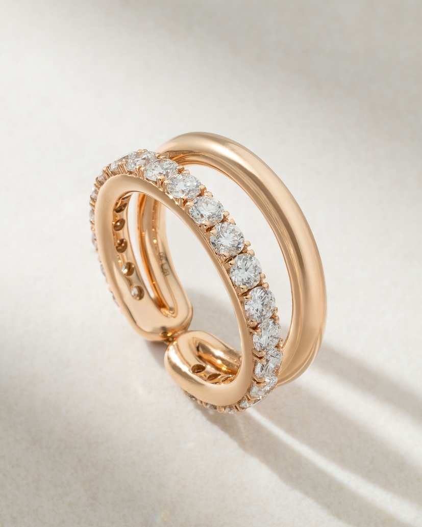 18Κ Rose Gold Double Band Ring with Diamonds - Image 1