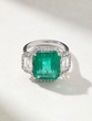 Rear 18K White Gold Ring with Octagonal Emerald and Diamonds