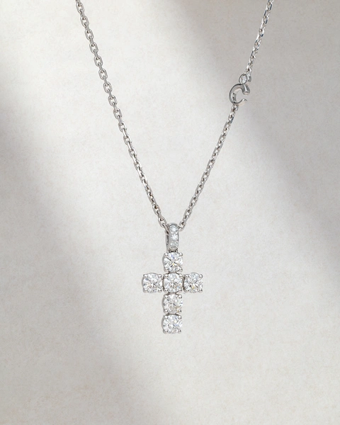 Cross pendant with chain in 18K White Gold with Brilliant-cut diamonds