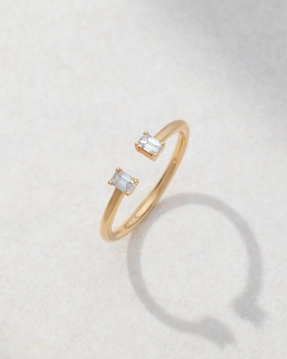 Ring in 18Κ Rose Gold with Emerald Cut Diamonds