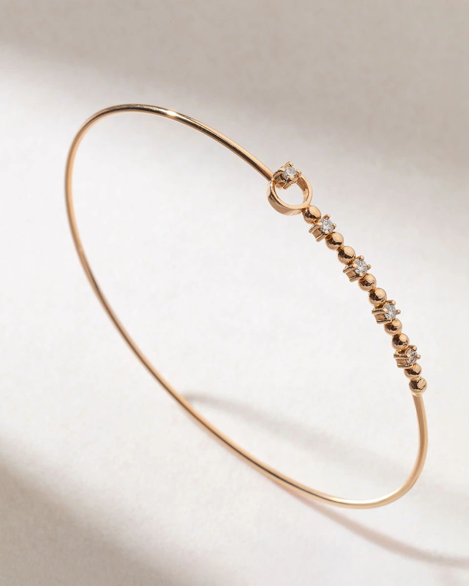 18K Rose Gold Cuff Bracelet with Rose Gold Bonbons and Diamonds