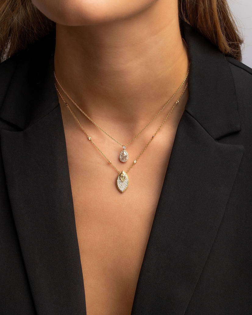 18K Rose Gold Necklace with Brown Pear Shaped Diamond and Brilliants - Image 1