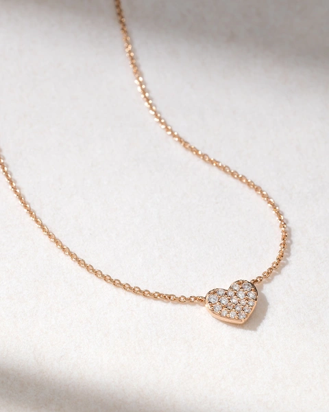 18K Rose Gold Heart Pendant with Diamonds