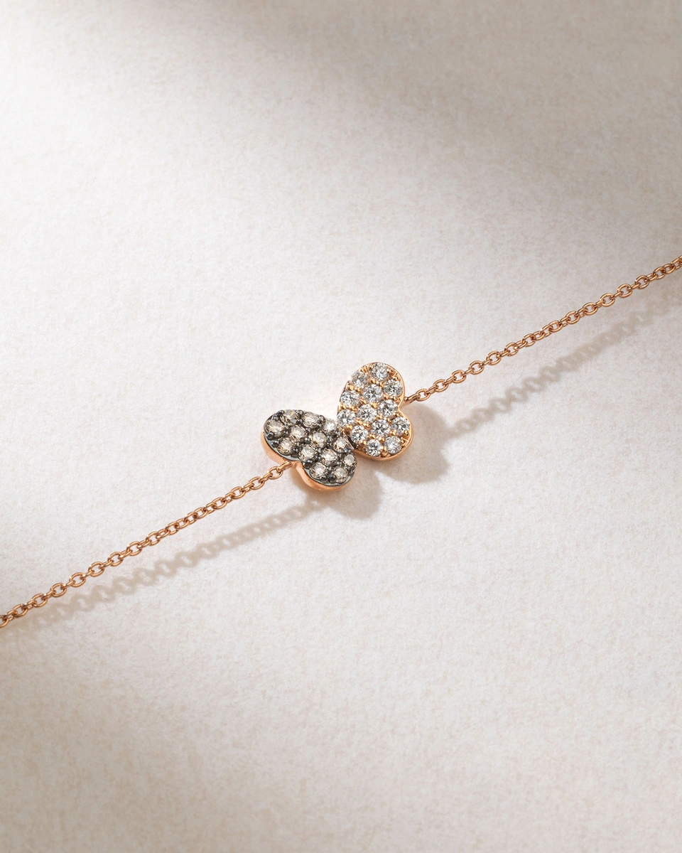 18K Rose Gold Bracelet with White and Brown Diamond Butterfly