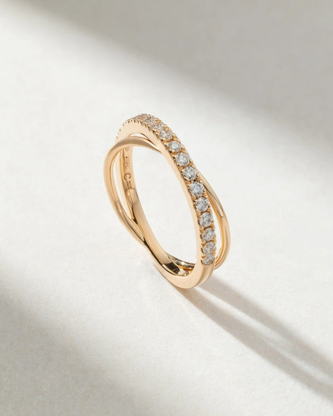 18Κ Rose Gold Double Band Ring with Diamonds