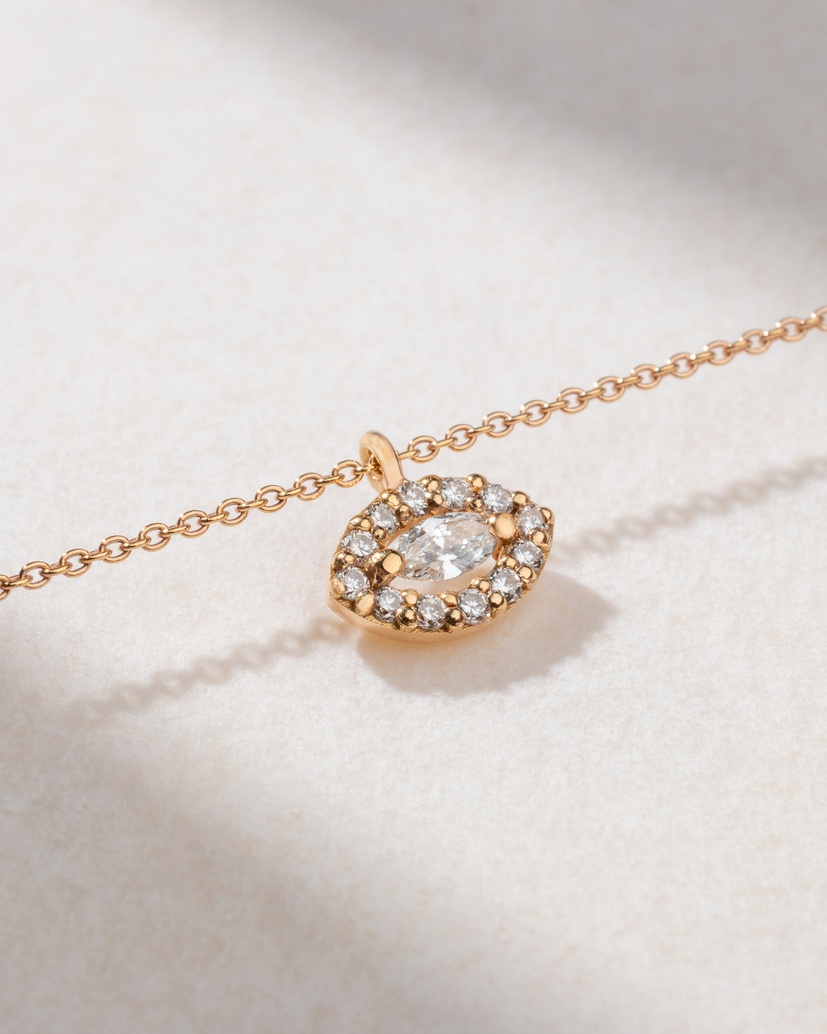K18 Rose Gold Necklace With Diamond encrusted Evil Eye