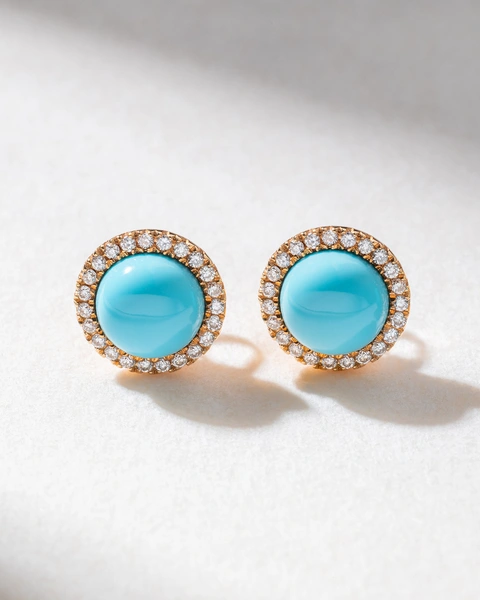 18K Rose Gold Earrings with Turquoise stones and Diamonds