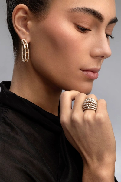 Impressive 18K Rose Gold Ring with Diamond Layers