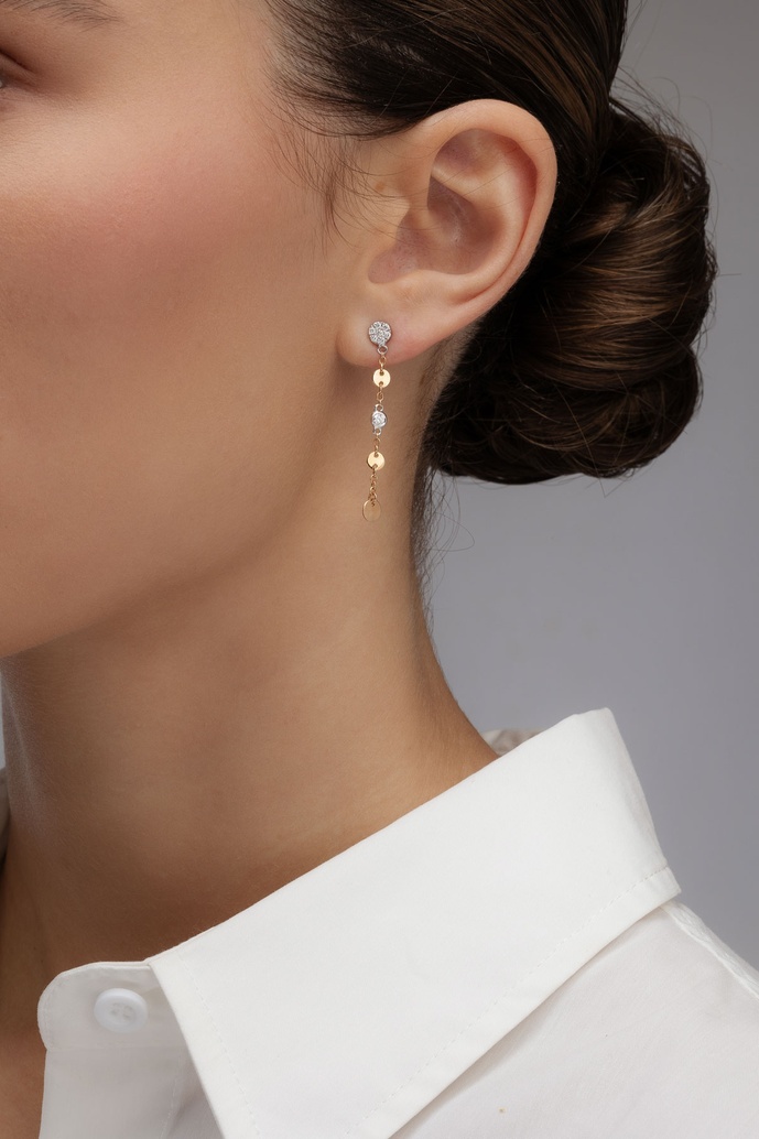 18K Rose and White Gold Drop Earrings with Diamonds
