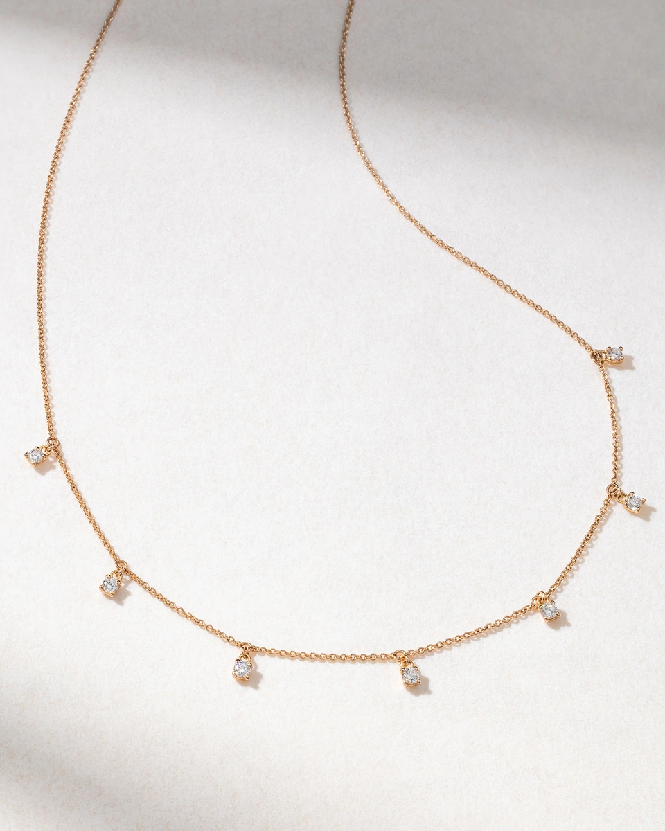 Κολιέ Λευκόχρυσο Κ18 με Λεπτή Αλυσίδα και Μπριγιάν Διαμάντια