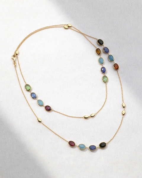 Necklace in 18K Yellow Gold with Tourmalines, Sapphires, Citrine and Aquamarines