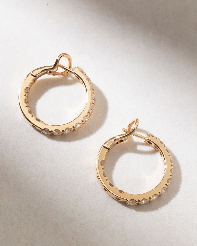 18K Rose Gold Hoops with Brilliant Diamonds