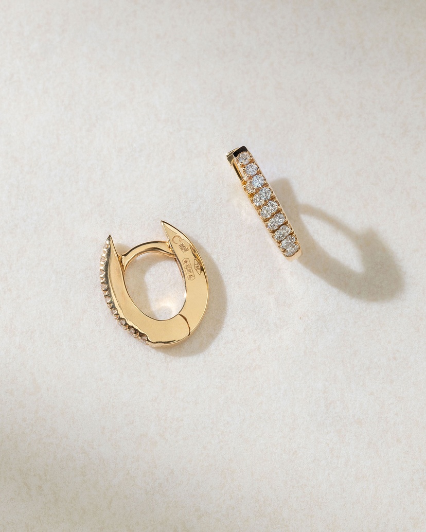 Rose Gold Miniature Hoop Earrings K18 with Diamonds