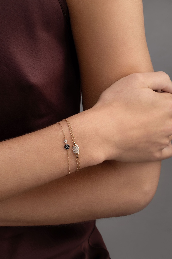 18K Rose Gold Double Chain Bracelet with Diamond Oval Motif
