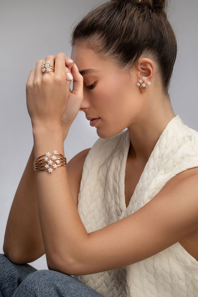 18K Rose Gold Flower Bouquet Earrings with Diamonds