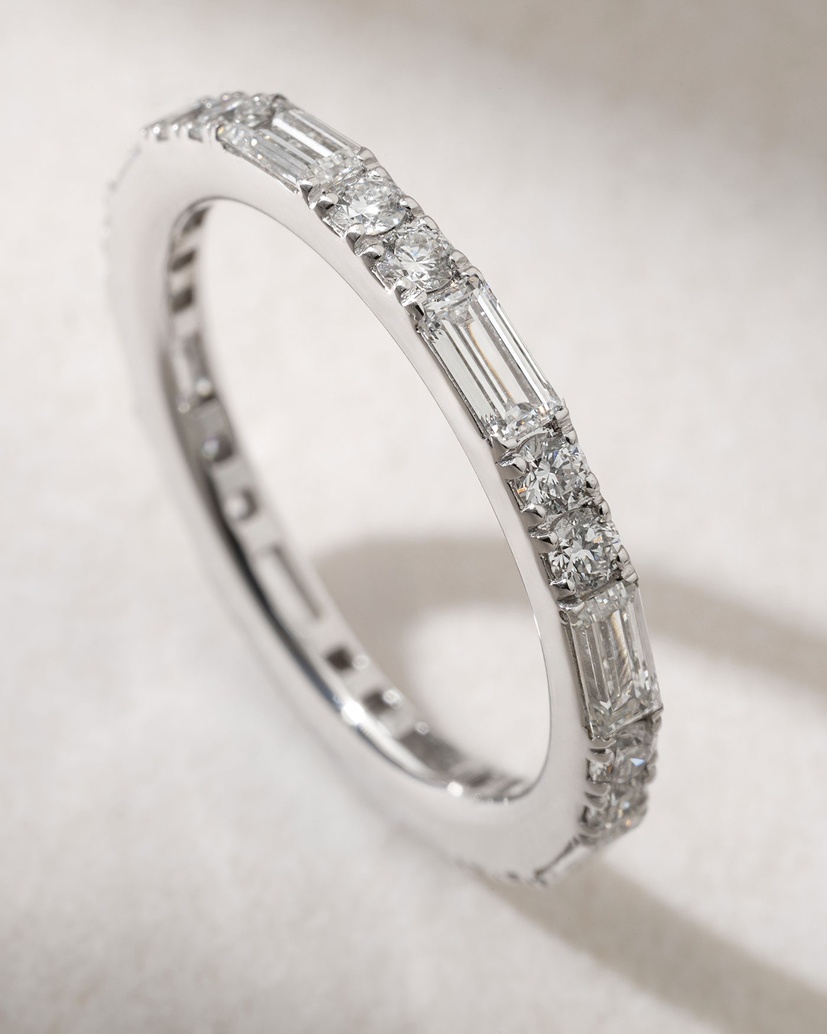 Unique Eternity Ring in 18K White Gold with Baguette and Brilliant Diamonds