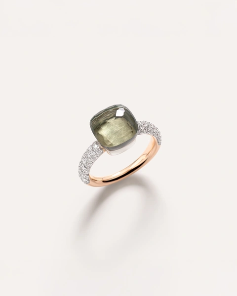 Nudo Classic δαχτυλίδι σε 18Κ ροζ χρυσό με Πρασιολίτη και Λευκά Διαμάντια
