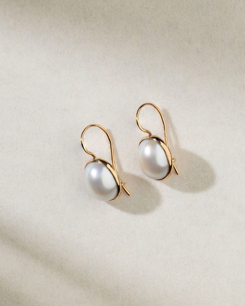 18K Rose Gold Earrings with Oval Pearls