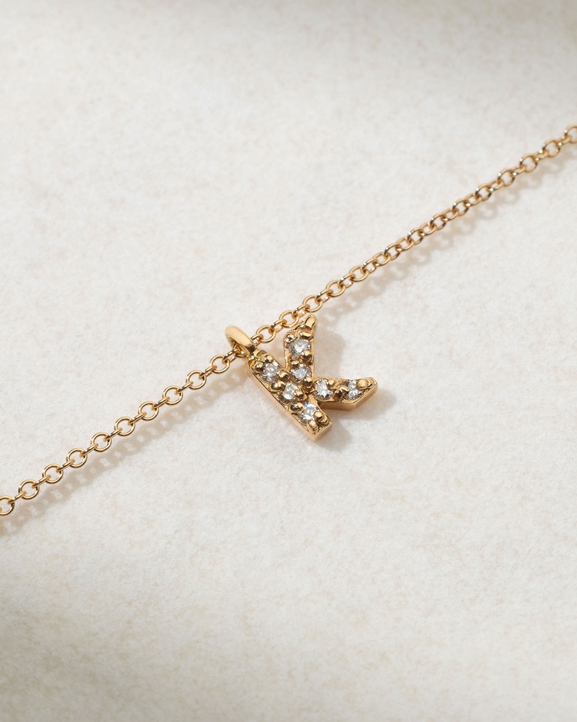 18K Rose Gold Small Letter Necklace with Diamonds