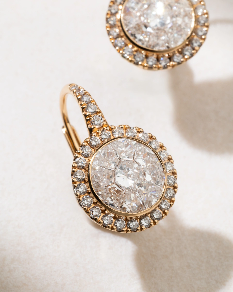 18K Rose Gold Earrings with Brilliant and Trapezoid Diamonds