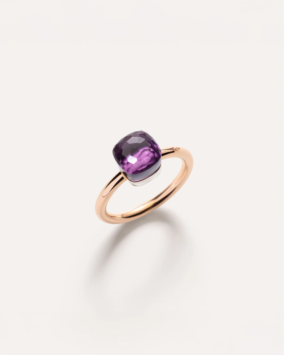 Δαχτυλίδι Petit Nudo σε ροζ χρυσό και λευκόχρυσο 18Κ με αμέθυστο