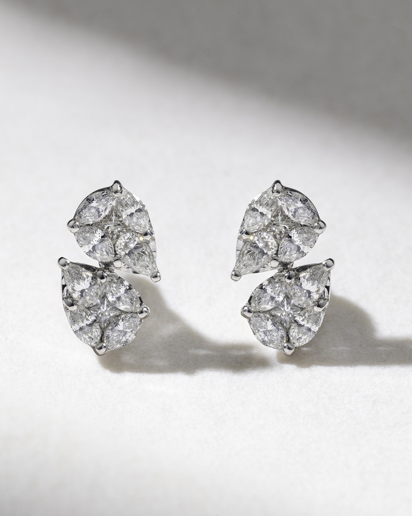 Double Drop Diamond Studs in 18K White Gold - Image 1
