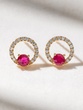 18K Yellow Gold Diamond Earrings with Rubies - Image 1
