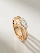 18K Rose Gold Ring with Double Band and Three Emerald cut Diamonds