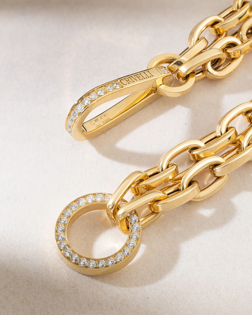 Dramatic Double Chained 18K Yellow Gold Bracelet with Diamond Clasp