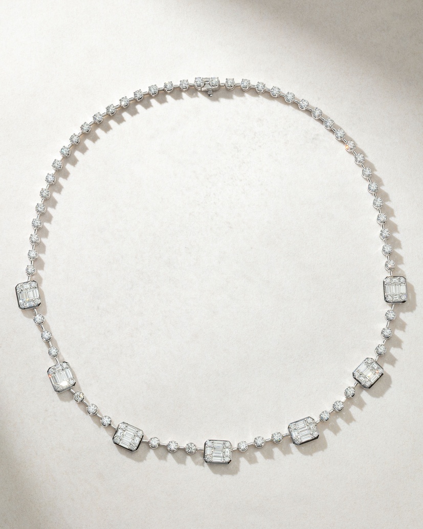 18K White Gold Necklace with Brilliant and Baguette Diamonds