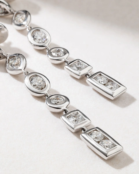 18K White Gold Long Earrings with Brilliants and Multiple shaped Diamond Settings