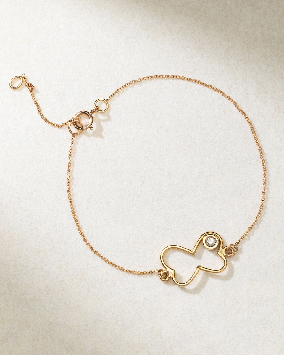 18K Rose Gold Bracelet with Butterfly Pendant with Diamond