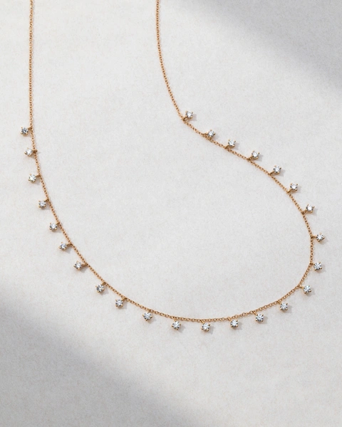 Necklace in 18K Rose Gold with Dangling Brilliant-Cut Diamonds