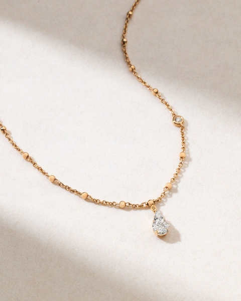18K Rose Gold Drop Necklace with Marquise, Brilliant, Princess and Pear Diamonds