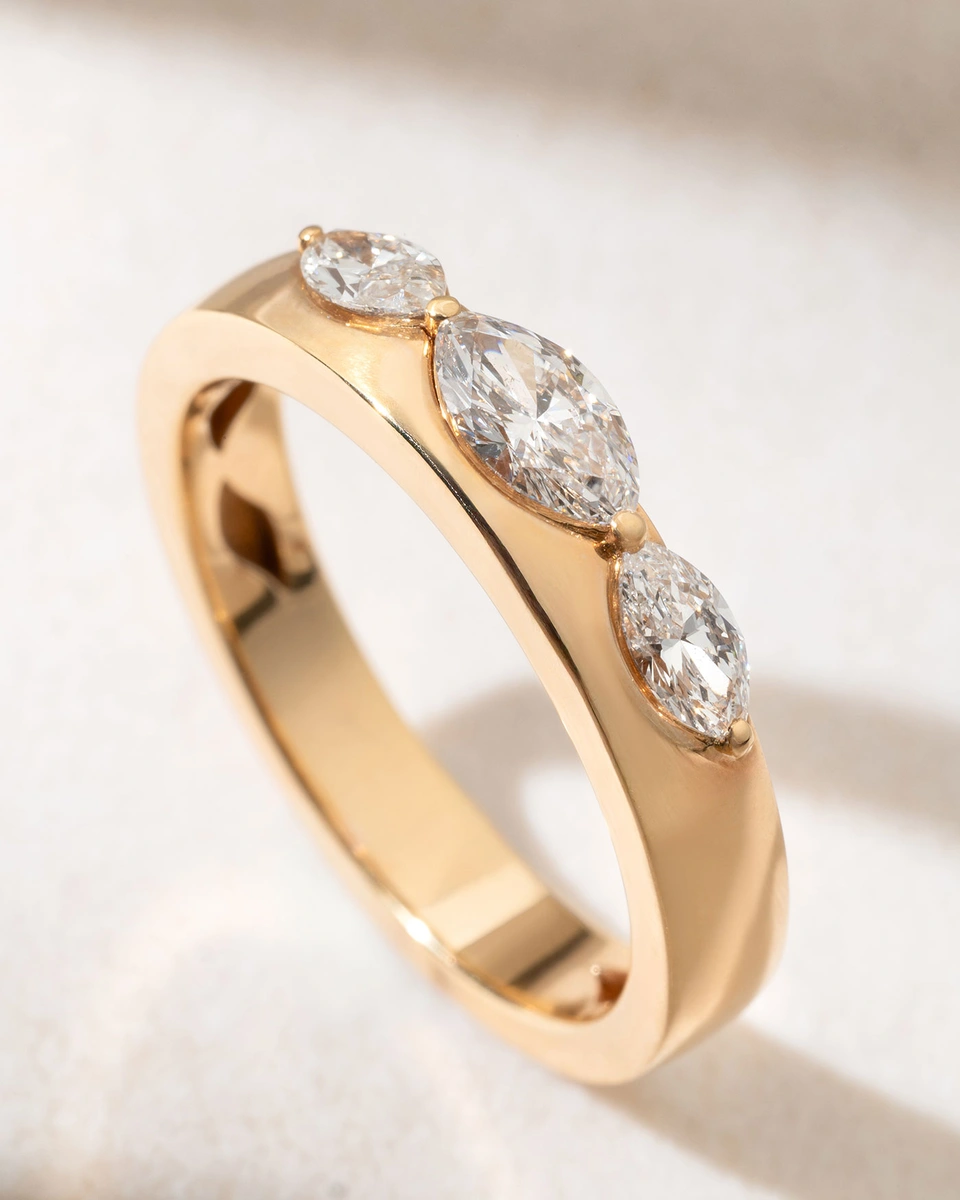 18K Rose Gold Band Ring with Three Marquise Diamonds