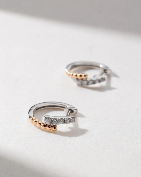 18 Karat White and Rose Gold Hoop Earrings with Brilliant Diamonds