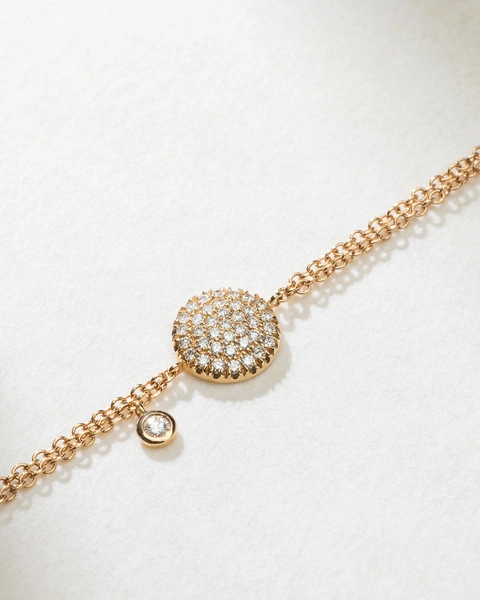 18K Rose Gold Bracelet with Double Chain and Circle Charm