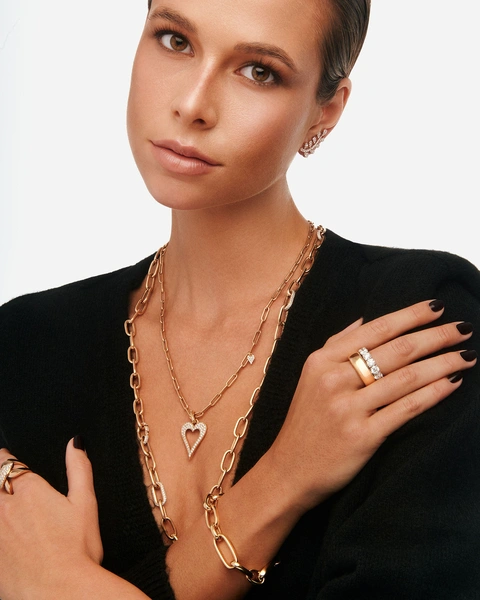 Heart-shaped Necklace in 18K Rose Gold with Brilliant-Cut Diamonds