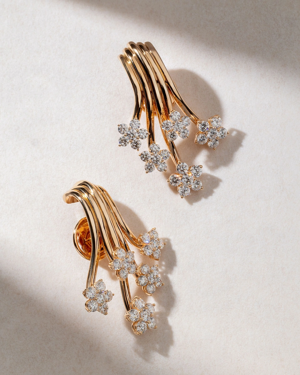 18K Rose Gold Flower Bouquet Earrings with Diamonds