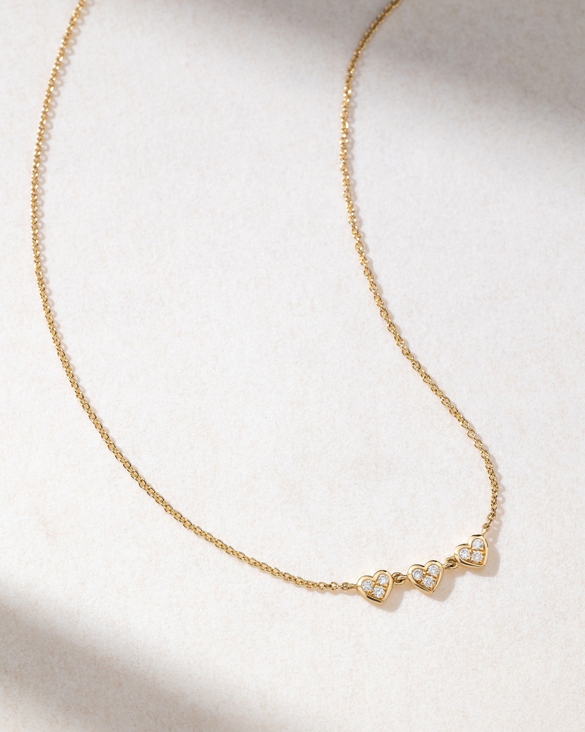 18K Yellow Gold Dainty Necklace with Three Hearts - Image 1