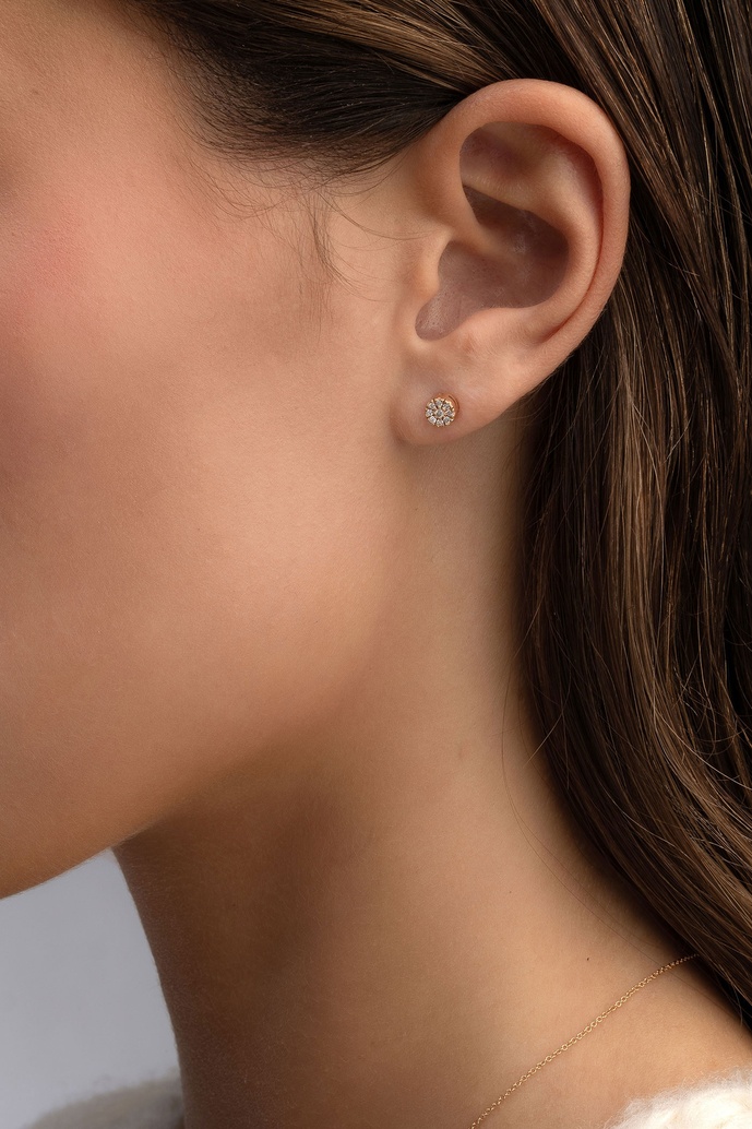 18K Rose Gold Studs with Brilliant Cut Diamonds