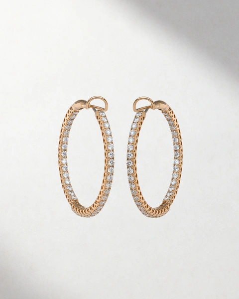Diamond Hoop Earrings in 18K Rose Gold with Brilliant Cut Diamonds
