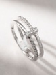 18K Double White Gold Ring with White Diamonds